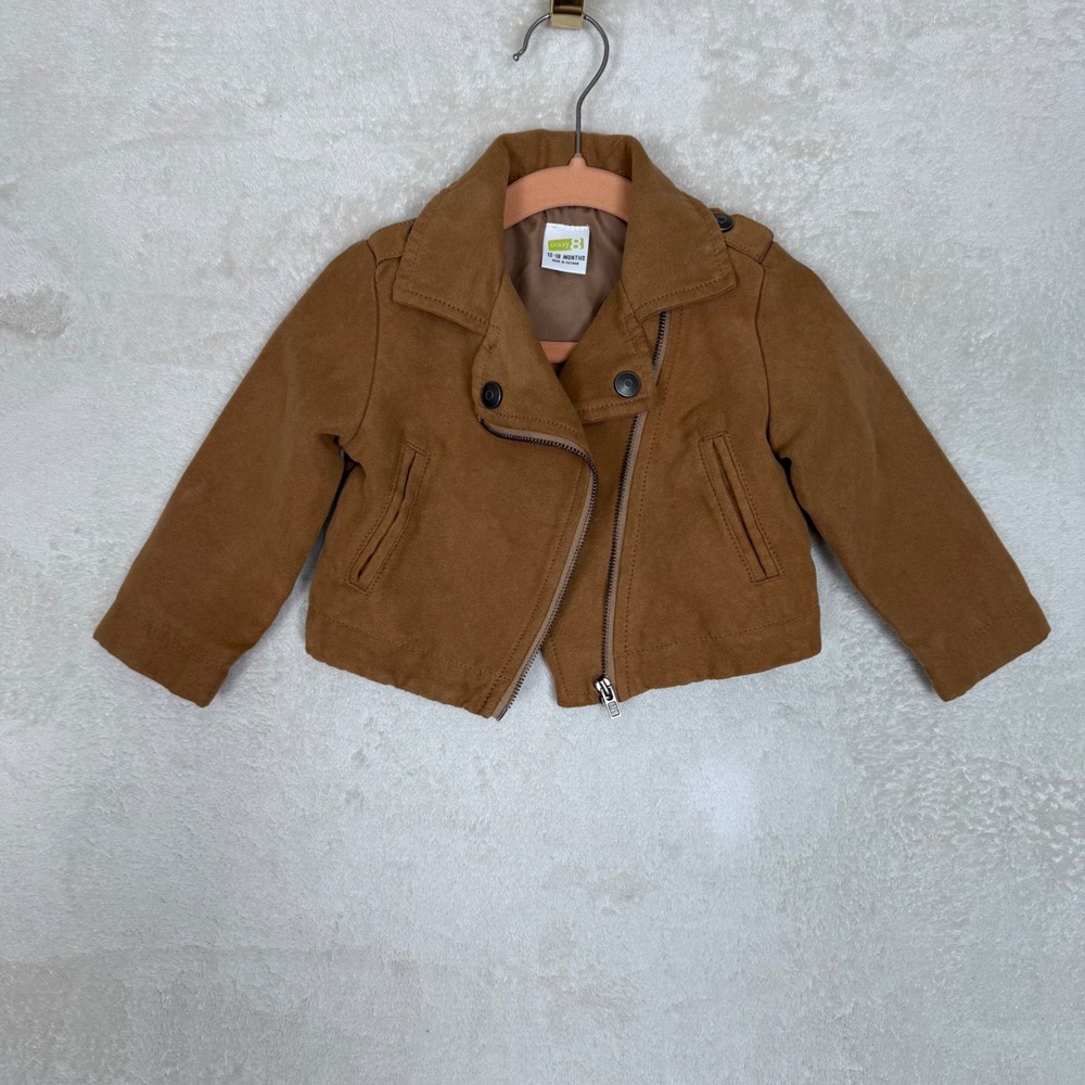 Kids Faux Suede Moto Biker Jacket Brown Asymmetrical Zip 12-18 Months